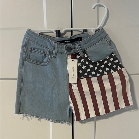Francesca's Collections Pants - Francesca's Collections Blue Jean Shorts with Star and Stripe Design